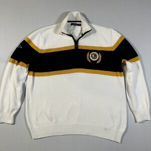 Y2K Nautica Sweater Mens XL Cream 1/4‎ Zip Nautical Sailing Crest Knit Preppy